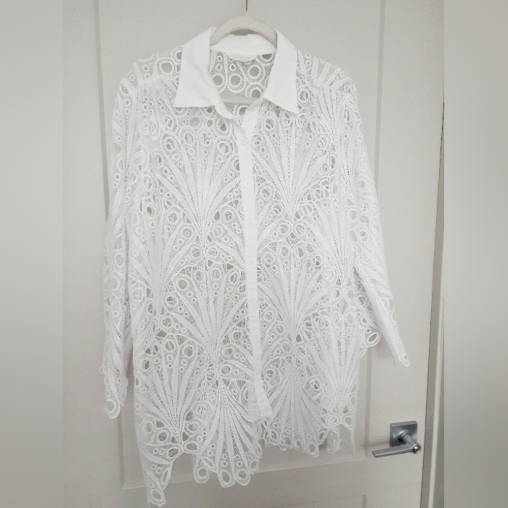 Adiva White Lace Button-Up Shirt - Picture 2 of 7
